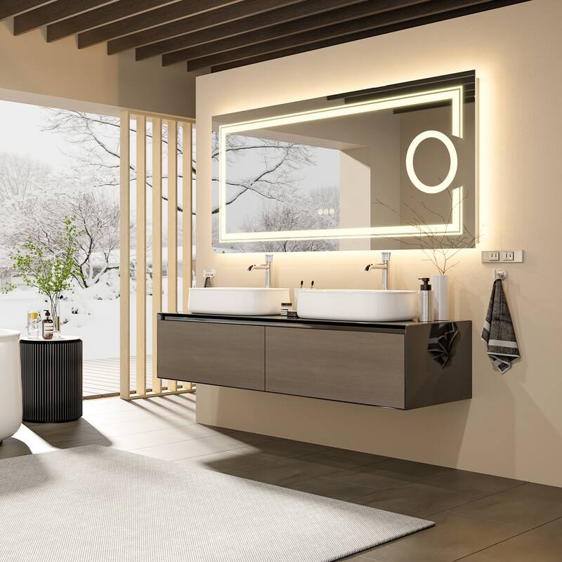LED Lighted Smart Bathroom Mirror 3X Light Magnifier Dimmable Anti-Fog - 48x24 inch