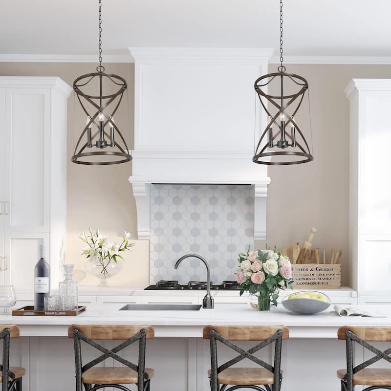 Halam Modern Farmhouse Barn Drum Chandelier Bronze Metal Island Pendant Lighting