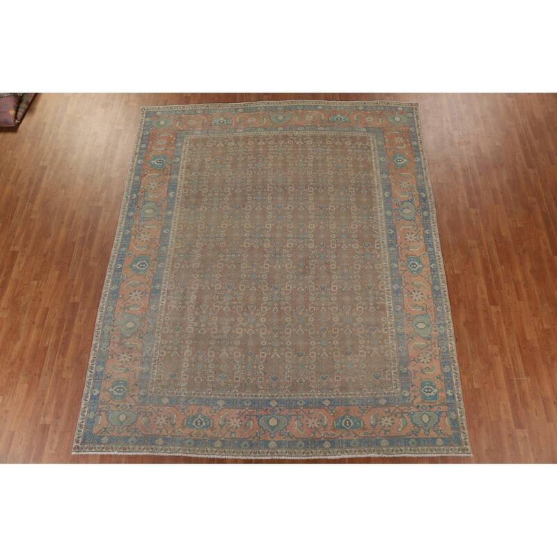 Distressed Tabriz Persian Antique Rug Living Room Handmade Wool Carpet - 9'8" x 11'11"