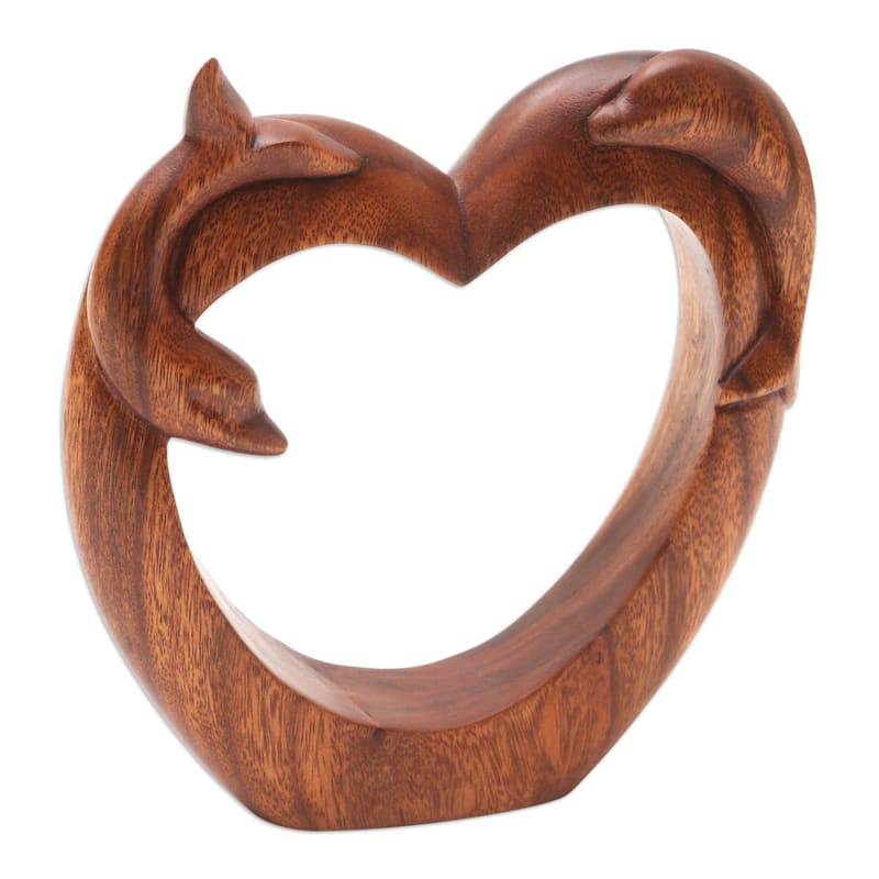 Novica Handmade Dolphin Romance Wood Statuette