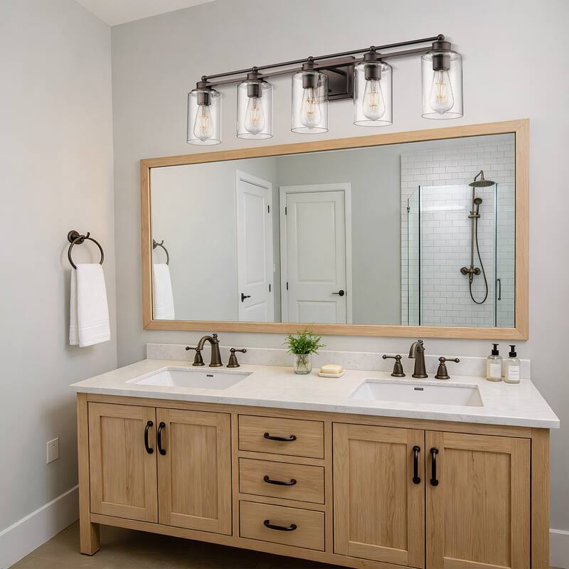 Bathroom Vanity Wall Light with Glass Shade and Rubbed Bronze Finish