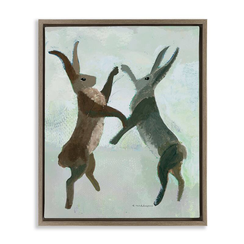 Stupell Boxing Hares in Neutral Tones Framed Floater Canvas Wall Art Design By Kay Widdowson - 25 x 31 - Brown