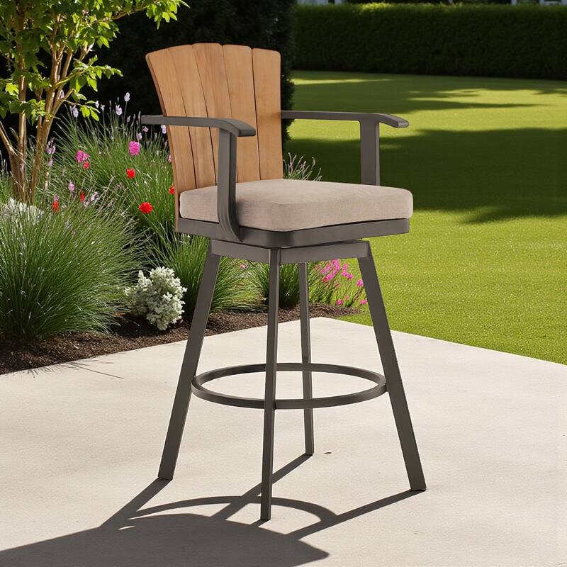 HomeRoots 40" Brown Metal Swivel Outdoor Counter Height Bar chair with Footrest - Brown