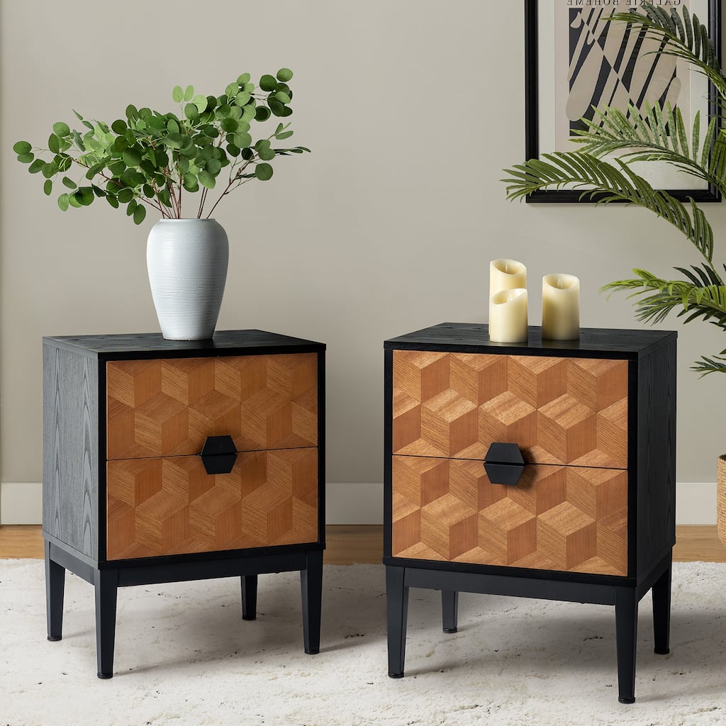 Apakah Modern 25"Tall 2-Drawer Nightstand with Charging Station and Adjustable Legs Set of 2 by HULALA HOME
