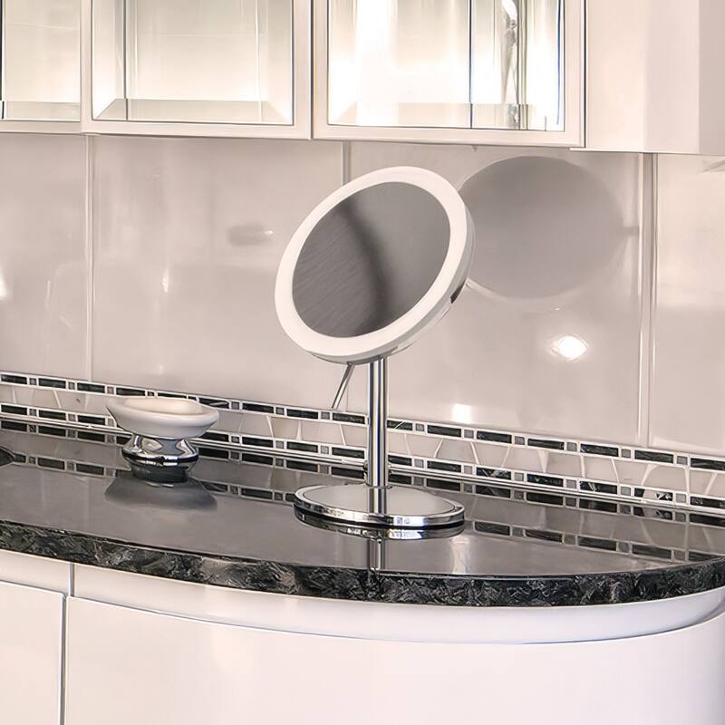 Whitehaus Freestanding LED Round 5x Magnifying Mirror