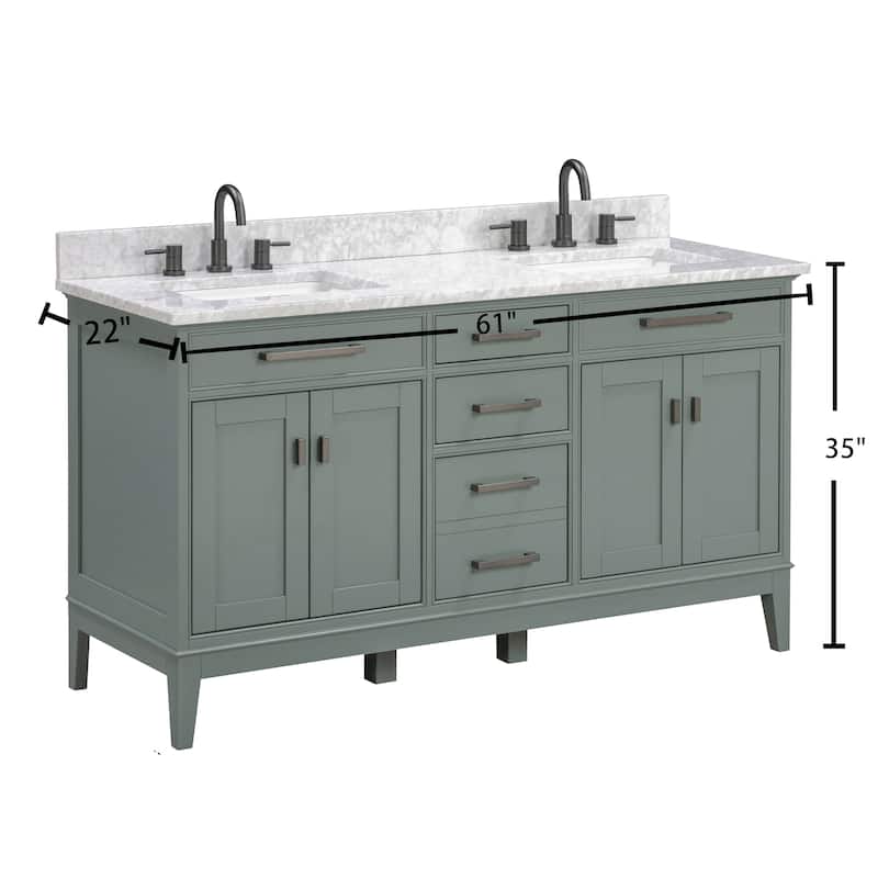 Madison 60 in. Double Sink Bathroom Vanity with Carrara Marble Top - 61"W x 22"D