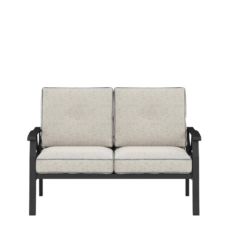 48" Metal Loveseat 2 Seats Couch Sofa, Black Frame with Gray Cushions