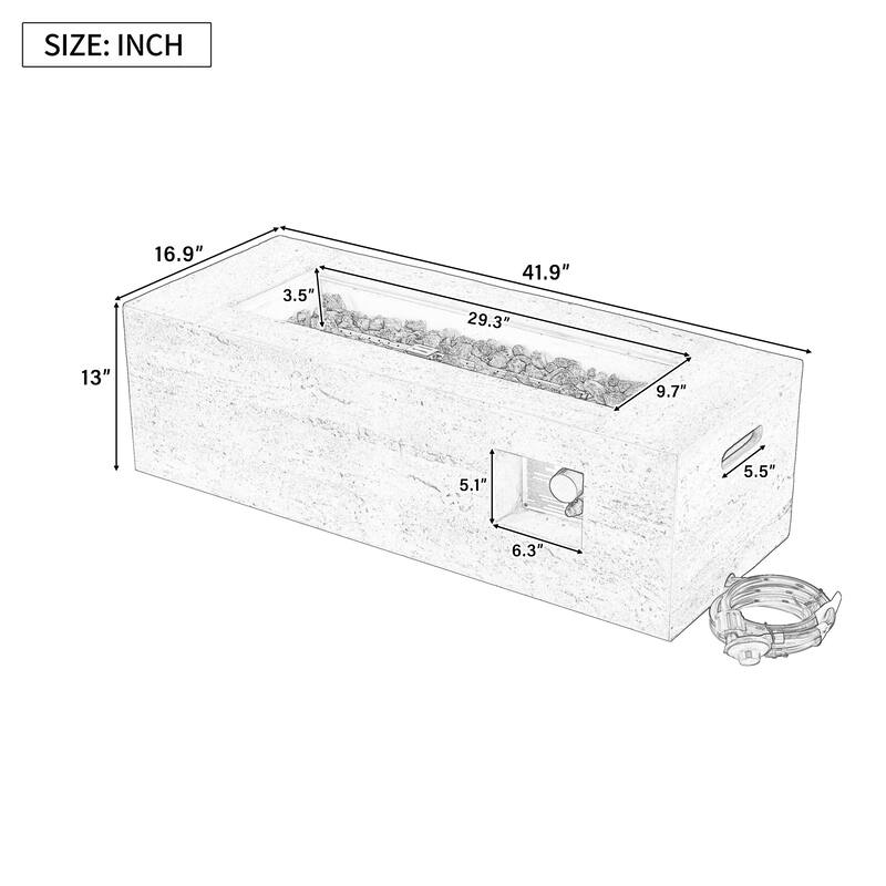 41.9" Outdoor Rectangular Propane Fire Pit 40000 BTU, Heater with Stainless Steel Burner and Free Lava Rocks, Waterproof Cover
