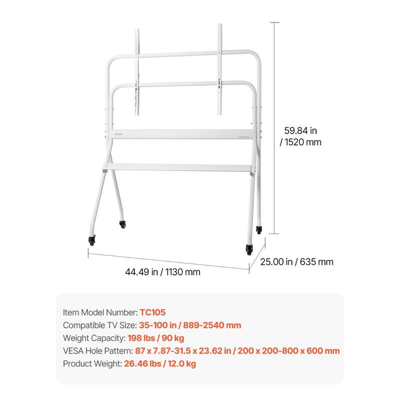 Rolling TV Stand with Wheels for 35-100 Inch LED LCD OLED TVs Portable Cart - 44.49 x 25.00 x 59.84 in