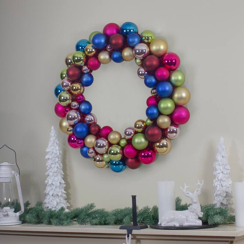 Rainbow 2-Finish Shatterproof Ball Christmas Wreath - 36" - Multicolor - Unlit