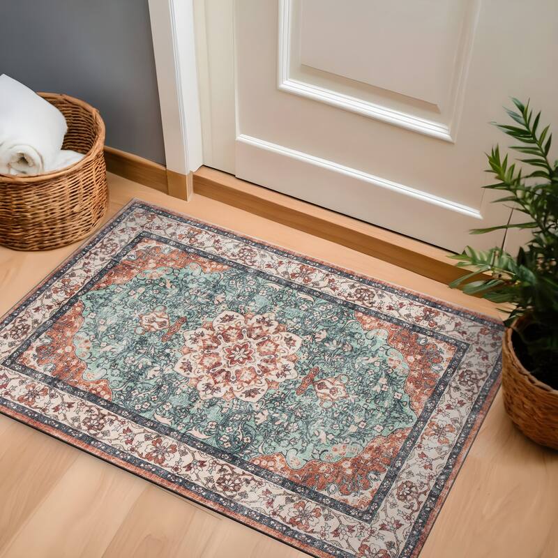 World Rug Gallery Traditional Oriental Medallion Washable Non Slip Area Rug - Multi - 2'x4'