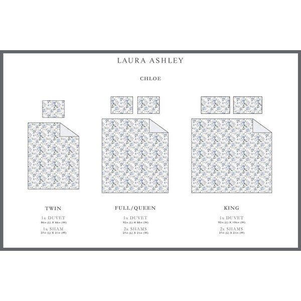 Laura Ashley Chloe Blue Cotton Duvet Cover Reversible Set - Bed