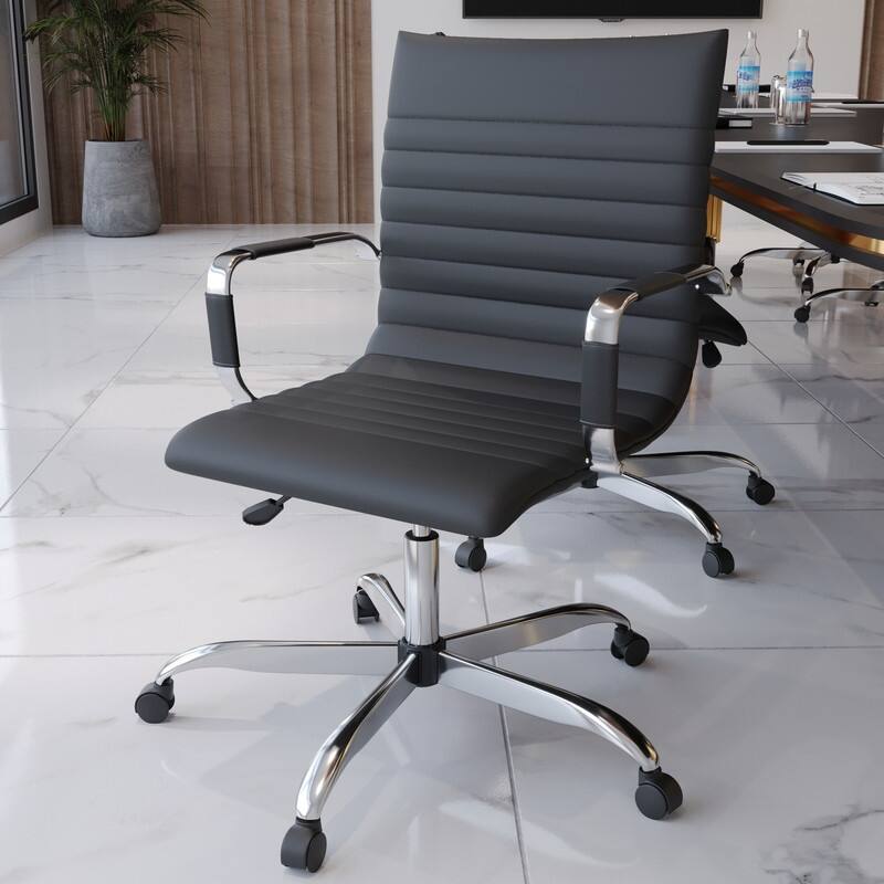 Harris Ergonomic Mid-Back Leather Office Chair with Metal Frame, Adjustable Height, Tilt Lock, and Swivel for Home Office