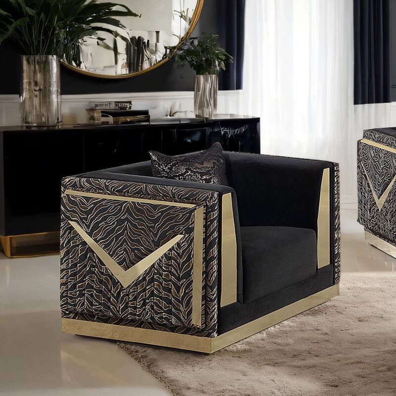 Furniture of America Ospray Glam Black Velvet Upholstered Zebra Print Arm Chair - Black Velvet