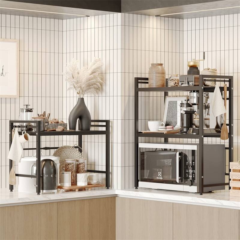 Tier Microwave Stand with 8 Hooks - 2.95"D x 13"W x 16.7"H