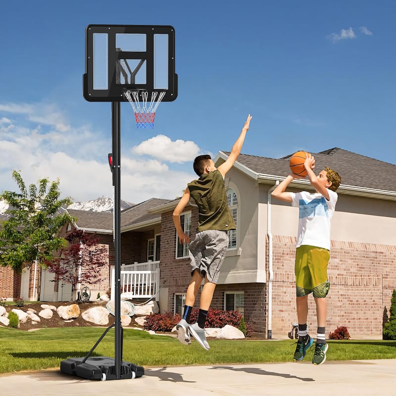Black Adjustable Portable Basketball Hoop Stand with Shatterproof Backboard and Fillable Base - 29.5" H x 43.3" W x 2" D