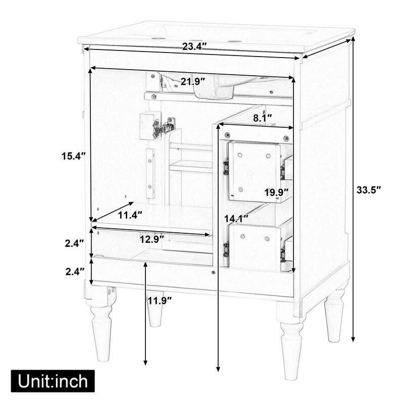 36" Bathroom Vanity with Sink, Freestanding Bathroom Cabinet with Ceramic Basin, Flip Drawer