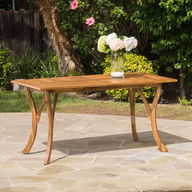 Outdoor 59 Inch Rectangular Solid Wood Table Dining Table, Teak Finish
