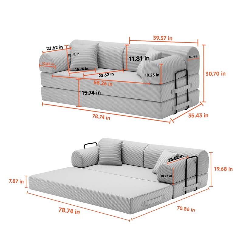 Convertible Sofa Bed Beige Multifunctional Folding Sofa Couch Living Room 3-Seater Sofa Couch Settee