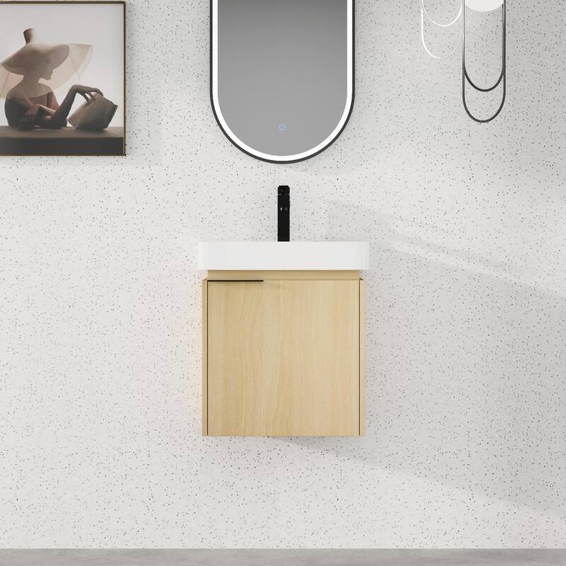Beingnext 16''/20''/24"/30"/36" Bathroom Vanity with Sink, Floating Bathroom Vanity with Soft Close Door - 20"W - Beige-Ceramic Sink