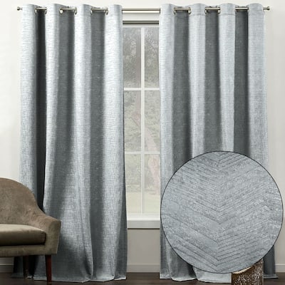 108" Long - 2 Piece Dark Grey Solid Silky Geometric Embossed Blackout Grommet Window Curtain Panel Set - 104" x 108"