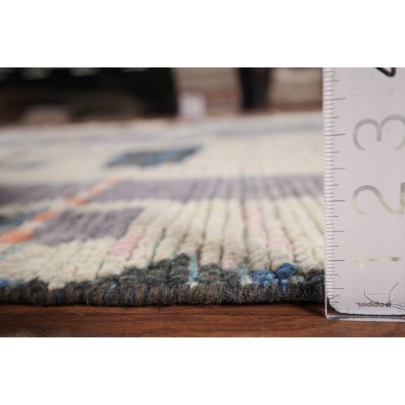 Beige Moroccan Abstract Area Rug Hand-Knotted Wool Carpet - 8'0"x 12'4"