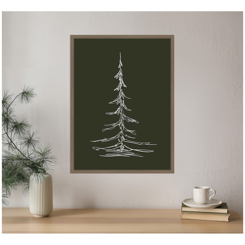 Kate and Laurel Framed Canvas Minimalist Evergreen Trees Sketch 2 Green by The Creative Bunch Studio