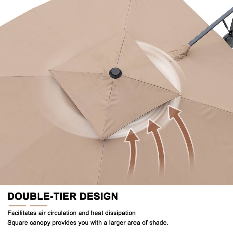 10FT Patio Cantilever Umbrella with Bluetooth Speaker & Lighting (Includes Base)