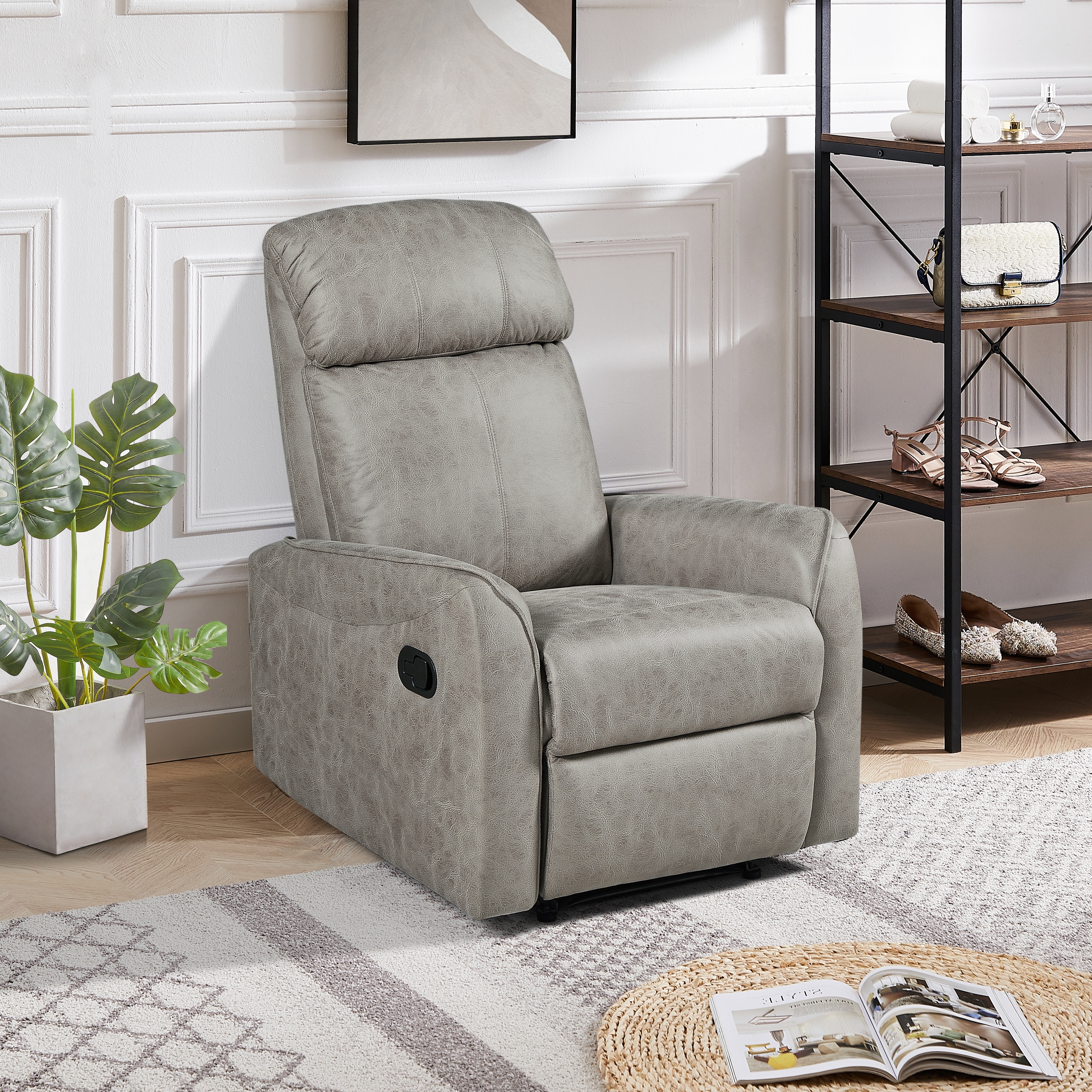 Adjustable Manual Recliner Chair Single Upholstered Leather