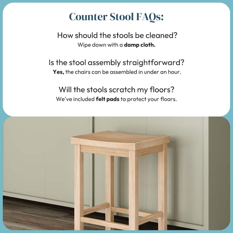 Now Furniture Solid Wood Backless Saddle Seat Counter Height Stool