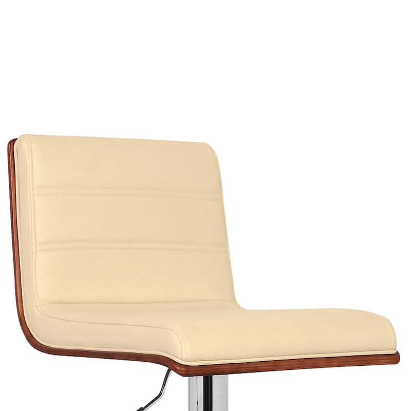 23" Modern Cream Faux Leather Seat Adjustable Swivel Bar Stool with Footrest and Chrome Base - 42"H x 14"W x 15"D