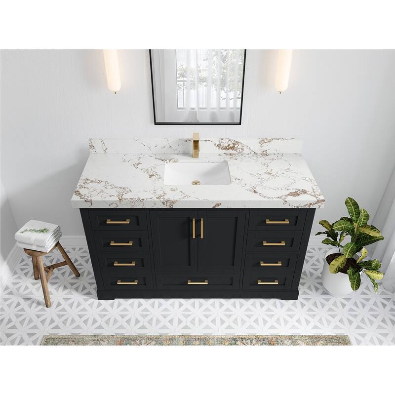 Willow Collection 60 in W x 22 in D x 36 in H Boston Single Bowl Sink Bathroom Vanity with Countertop