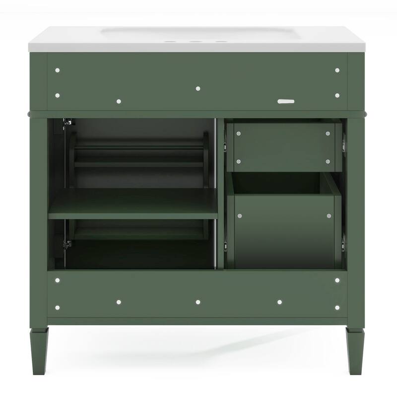 Bathroom Storage Vanity with 2 Drawers and a Tip-out Drawer - Green - with Sink