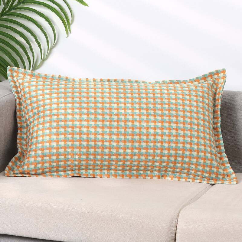 Plaid Throw Pillow Covers Decorative Pillow Cases Retro Cushion Covers - Orange Grid - 12 x 20 Inch