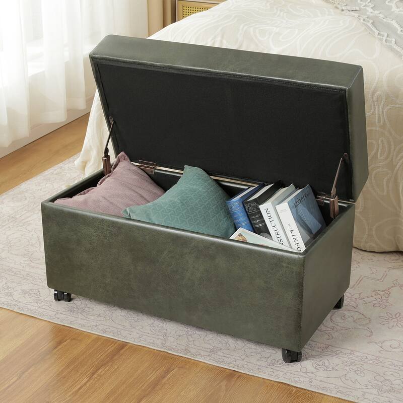 Adeco Faux Leather Storage Ottoman for Living Room
