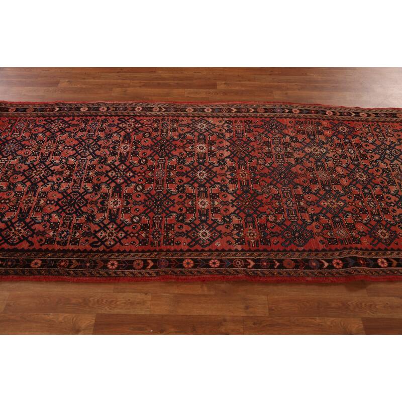 Hand Knotted Oriental 100% Wool Carpet Traditional All-Over Oranges & Rust Hossainabad Runner Rug - 16' 4'' X 3' 6''
