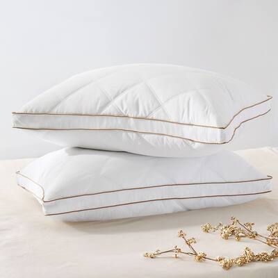 Medium-Firm Goose Feather Down Pillow with Gusset, Medium Neck Support for Stomach, Side and Back Sleepers - White