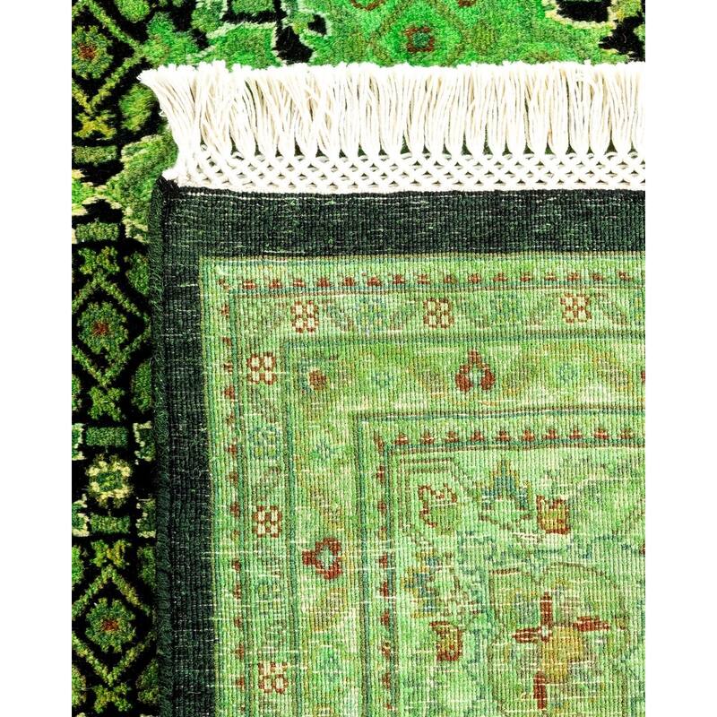 Overton Hand Knotted Wool Vintage Inspired Modern Contemporary Overdyed Green Area Rug - 6' 1" x 9' 3"