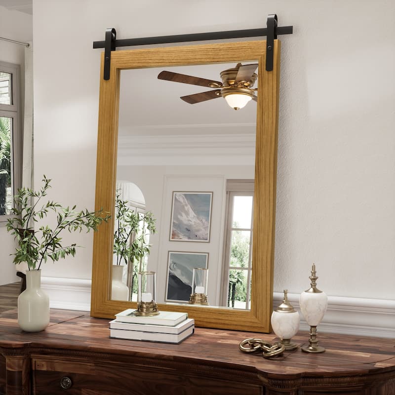 Farmhouse Barn Door Solid Wood Frame Bathroom Vanity Wall Mirror