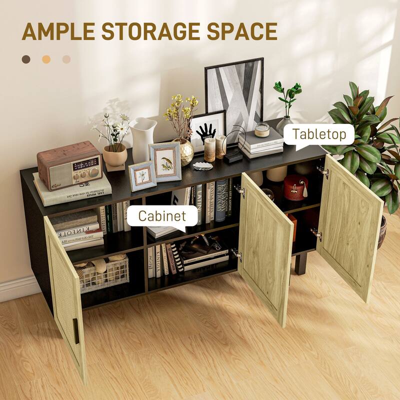 Rattan Woven Design Kitchen Storage Cabinet / Boho Buffet Sideboard