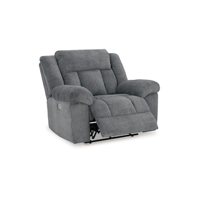 Kendy Power Recliner with Adjustable Headrest, Slate Gray Polyester