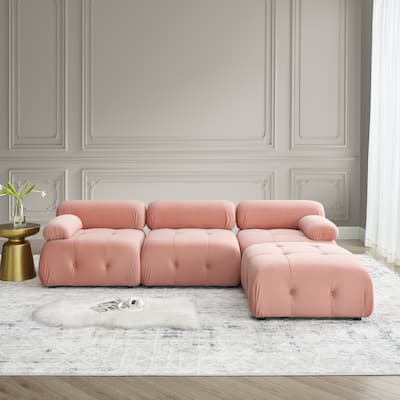 93" Velvet Modular Sectional Sofa with Button Tufting & Ottoman