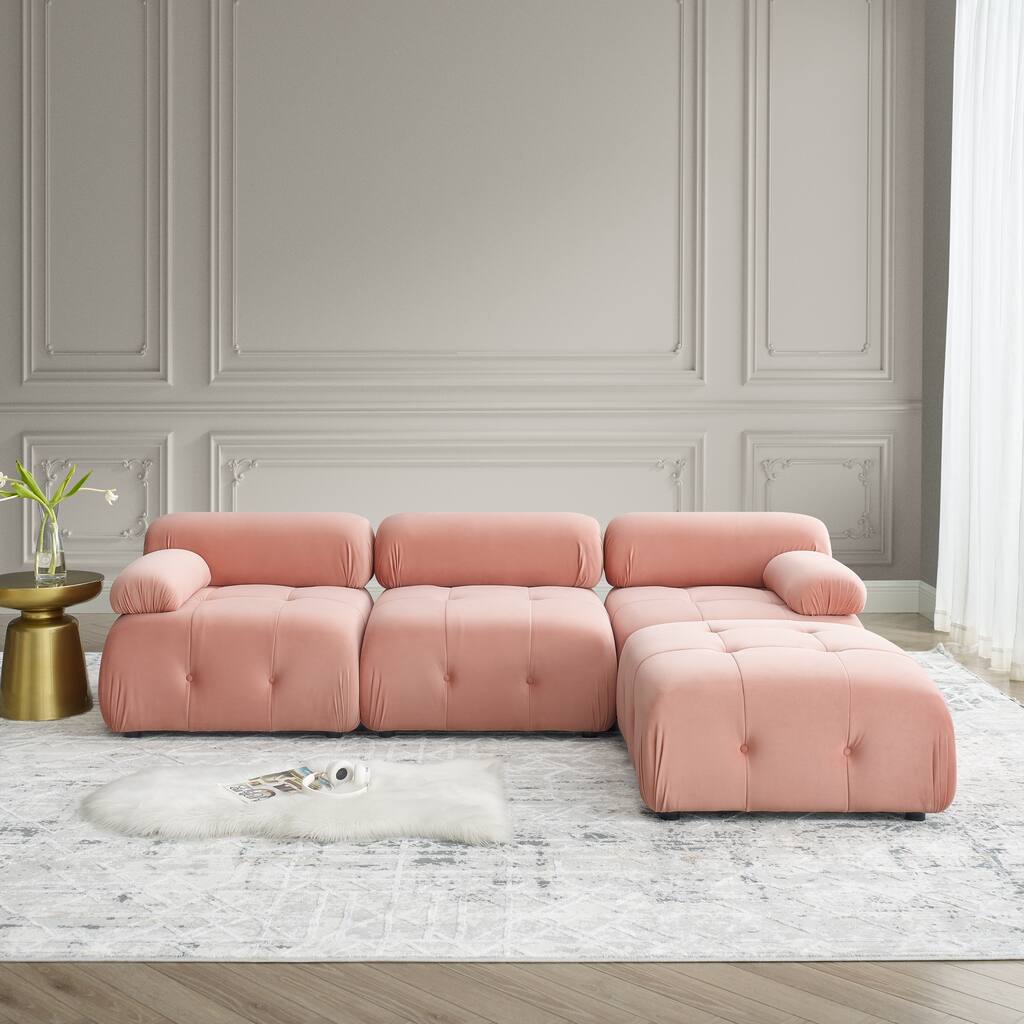 Pink 93" Modular L-Shaped 4-Seater Sofa with Reversible Ottoman
