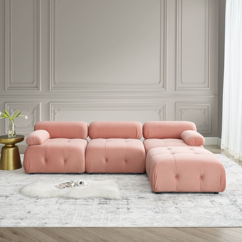 Pink 93'' Modular L-Shaped 4-Seat Sectional Sofa with Reversible Ottoman - Pink