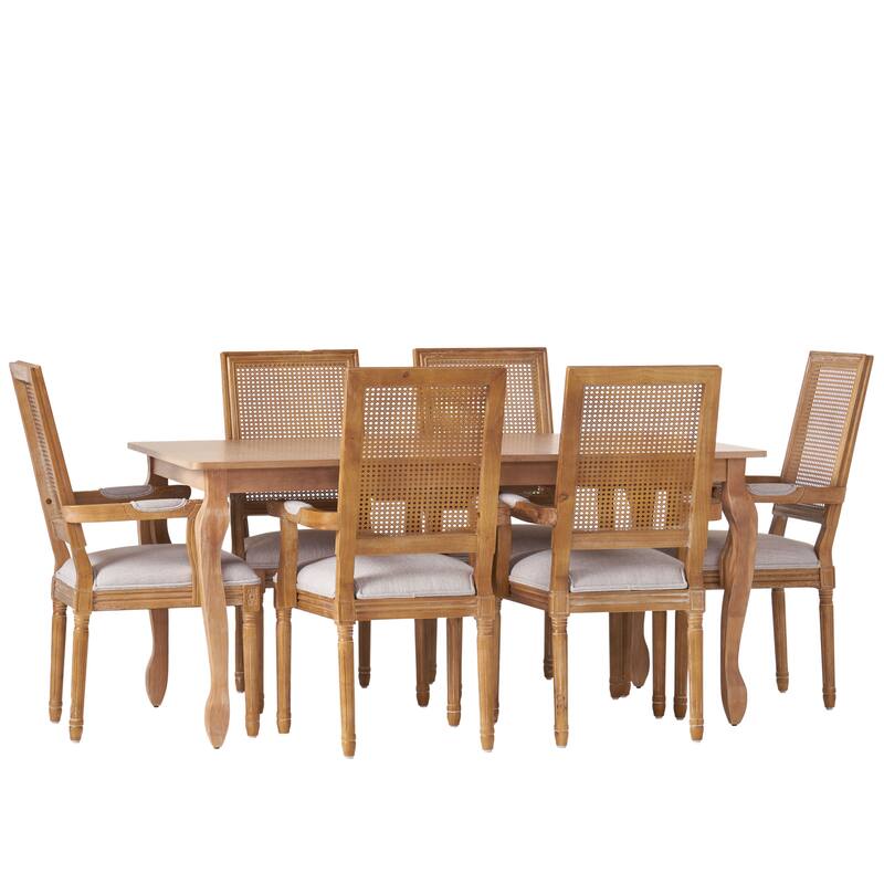 Marlette Wood and Cane Upholstered Expandable 7 Piece Dining Set by Christopher Knight Home