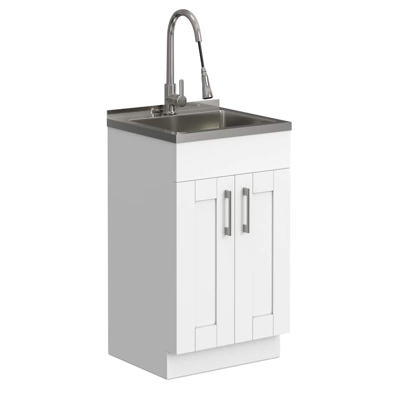WYNDENHALL Marina Transitional Laundry Cabinet with Faucet and Stainless Steel Sink