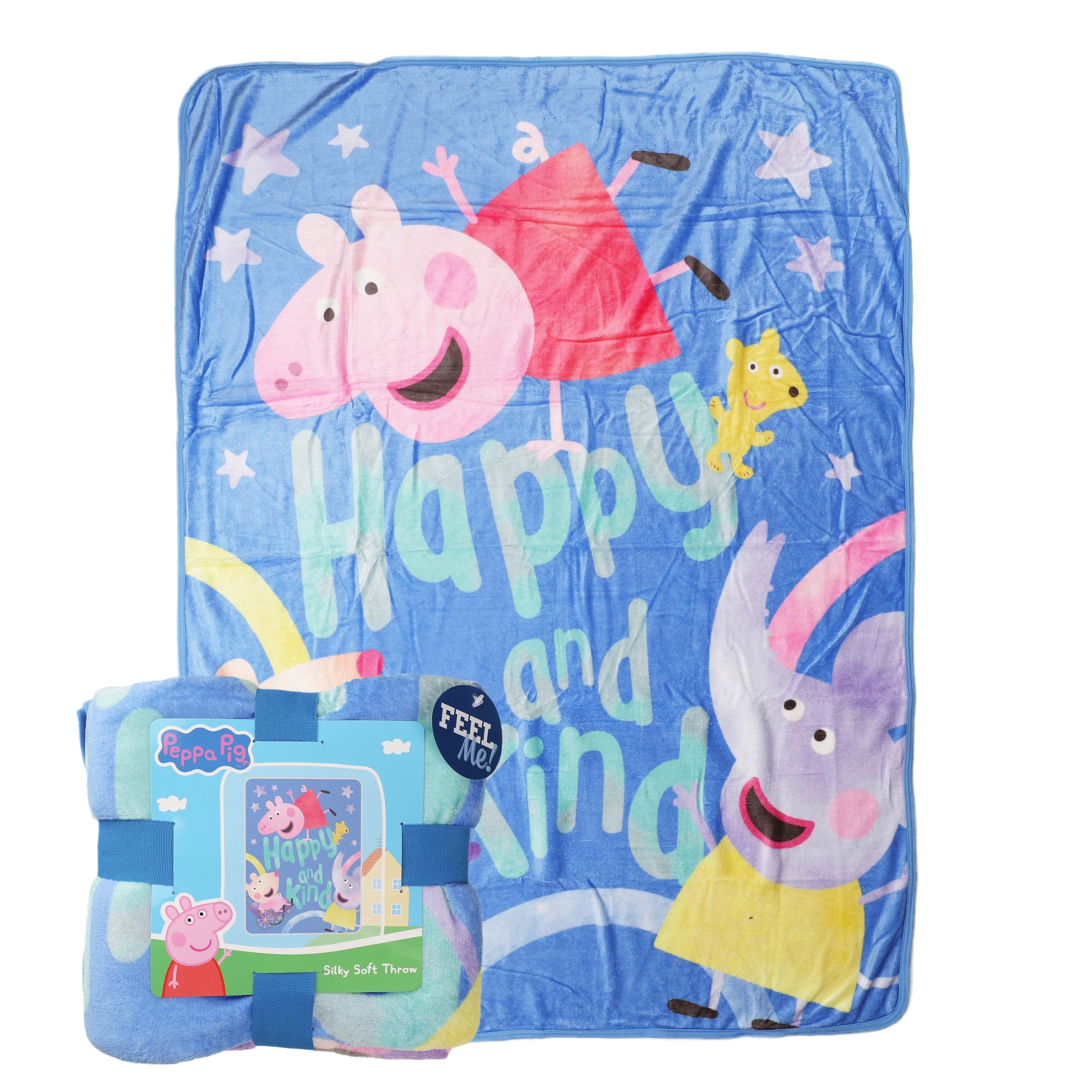 Hasbro Peppa Pig Happy Peppa Silk Touch Throw Blanket 46x60 Blue