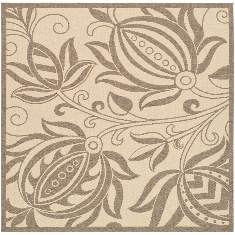 SAFAVIEH Courtyard Leatrice Indoor/ Outdoor Patio Backyard Rug - 6'7" x 6'7" Square - Natural/Brown