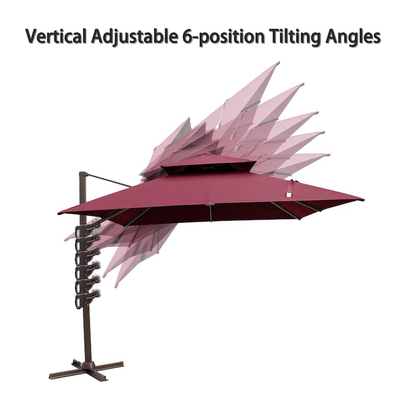 13 x 10 FT Outdoor Patio Cantilever LED Lighted Double Vented Umbrella with Base