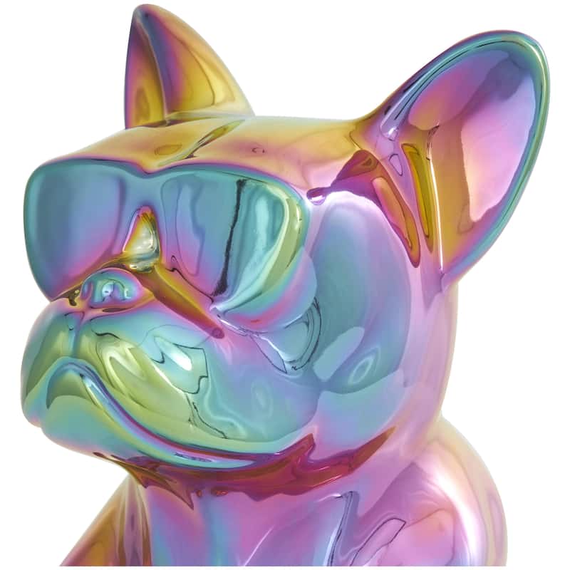 Ceramic Bulldog Decorative Sculpture with Sunglasses - Silver, Gold - CosmoLiving by Cosmopolitan